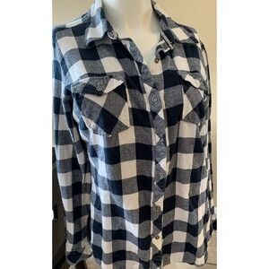 Natural Reflections‎ Flannel Black White Checked Woman's. Outdoor Button Sz L